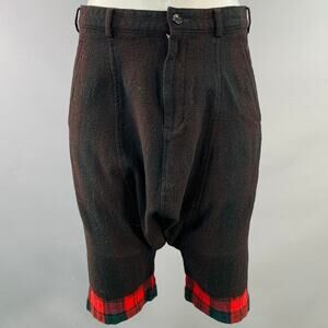 COMME des GARCONS Size XS Black Red Plaid Wool Blend Drop Crotch Shorts